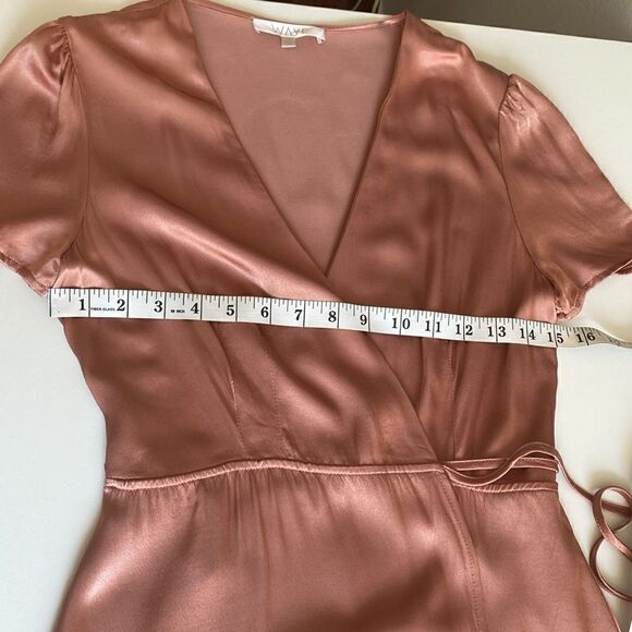 WAYF Rose Gold Gwyneth Wrap Satin Midi Dress Size Small - Picture 12 of 16